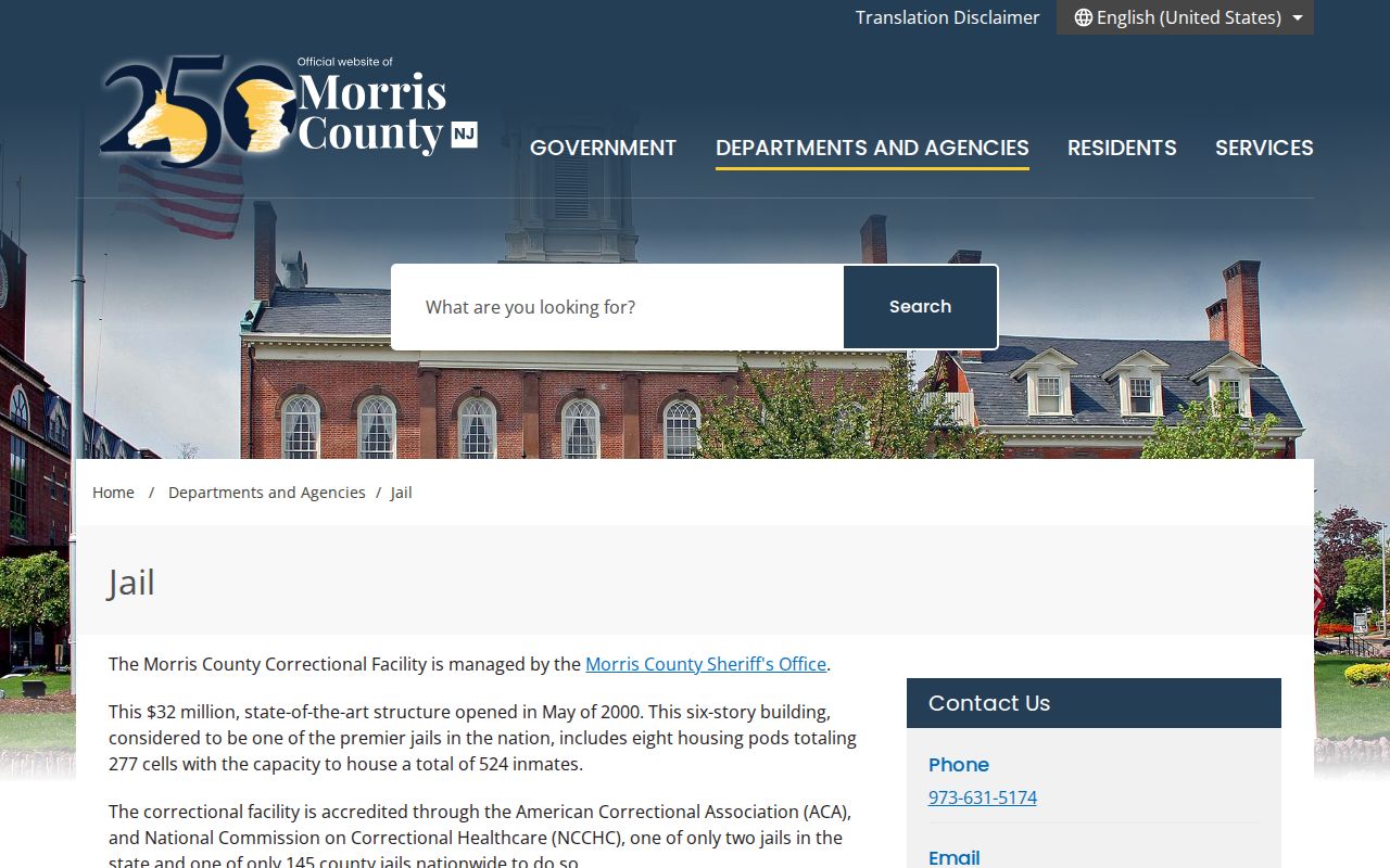 Morris County release records contact on the official jail page